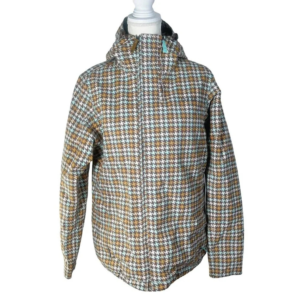 Burton Houndstooth Brown and Blue Hardshell Ski Snowboard Jacket Women's Size L